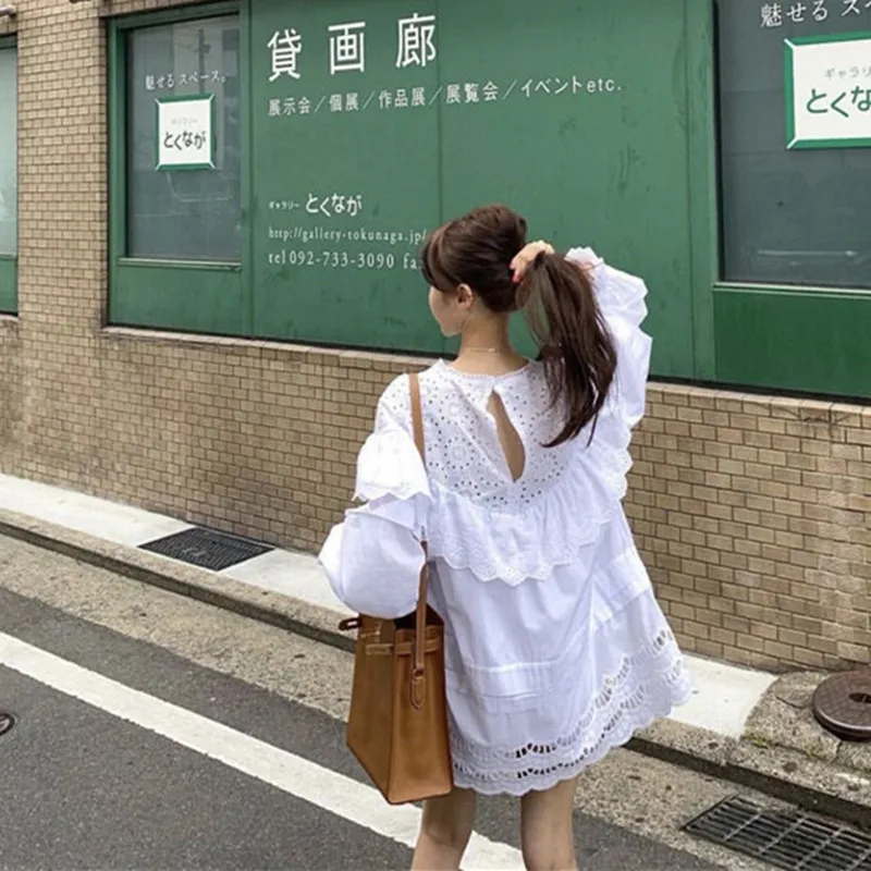 Элегантное белое кружевное платье RUGOD женское корейское модное ажурное мини с