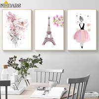 watercolor kawaii cartoon girl posters and prints wall art canvas painting nordic style picture for living room home decor