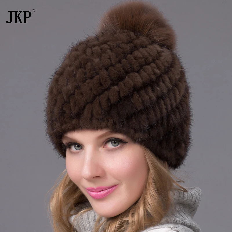 Зимняя меховая шапка из натуральной норки Женский точечный колпак шапки с