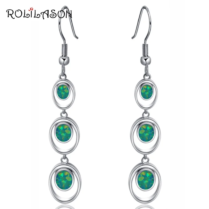 Rolilason Специальный круглый дизайн для Для женщин зеленый огненный опал Серебро