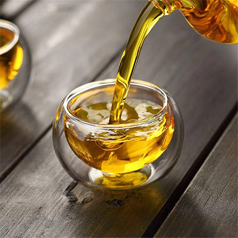 

50Ml Mini Double Wall Glass Teacups with Your Teapot Coffee Heat-Resisting Tea Cup Kitchen Teapot