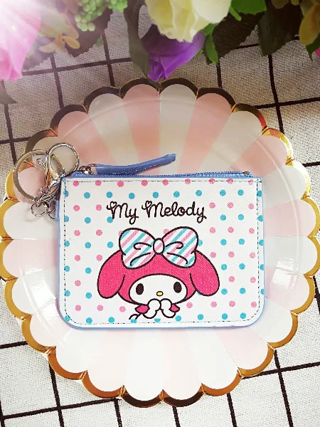 IVYYE 1 шт. с рисунками из мультфильма «My Melody» аниме, плюшевая держатель для карт из искусственной кожи с отделением для кредитных сумки для монет на молнии-автобус Чехол-портмоне с отделением для карт для маленьких девочек подарки на