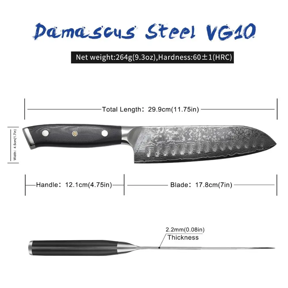 SUNNECKO Премиум 7 inch Santoku Ножи японский VG10 Дамаск Сталь лезвие мясо резак фруктов G10