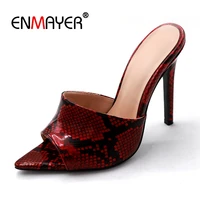 enmayer 2019 new arrival women high heel slippers flock print summer outside woman shoes size 34 41 ly2183