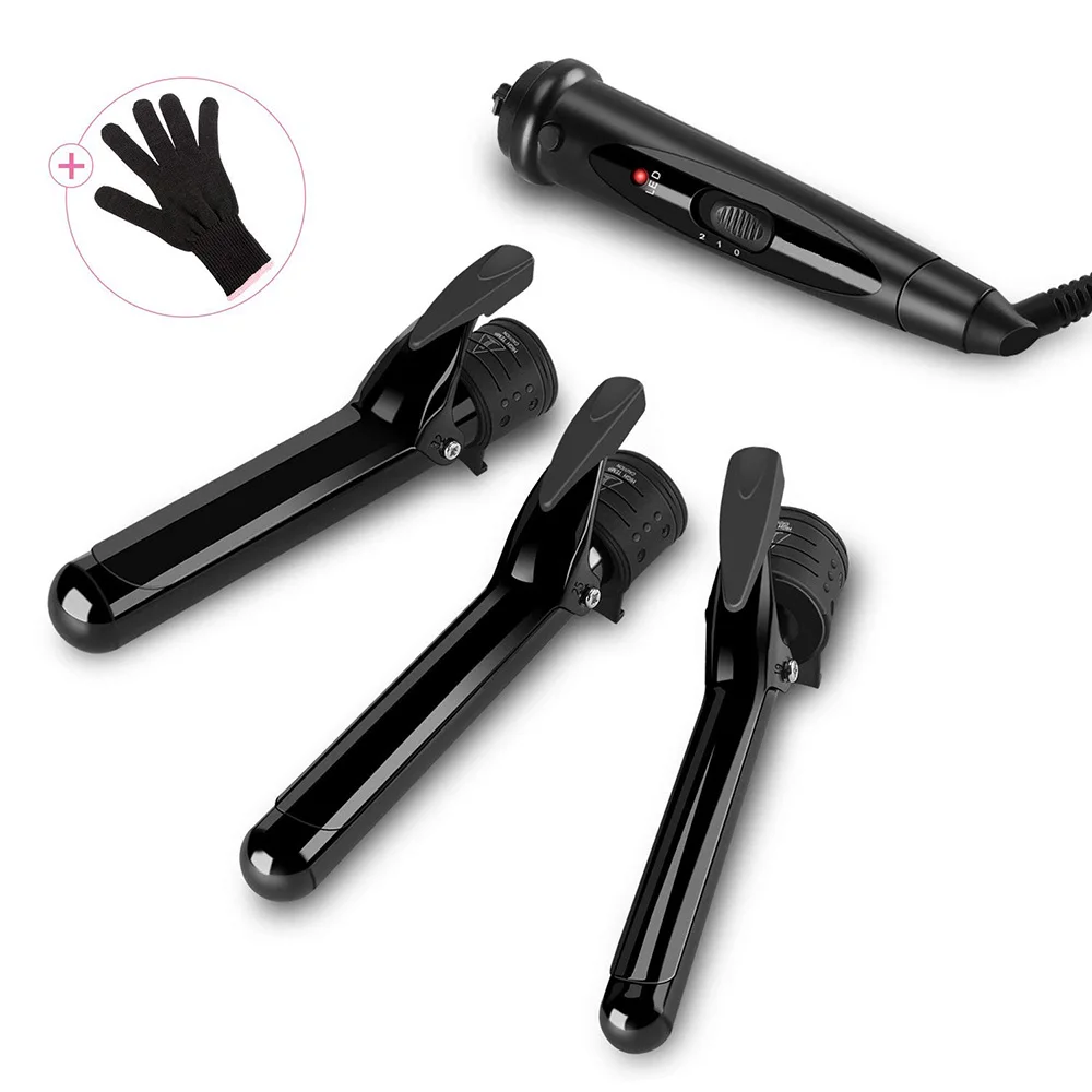 

3 In 1 Hair Curlers Care Styling Curling Wand Interchangeable 3 Parts Clip Hair Iron Curler Set Curler Hair Styles Tool