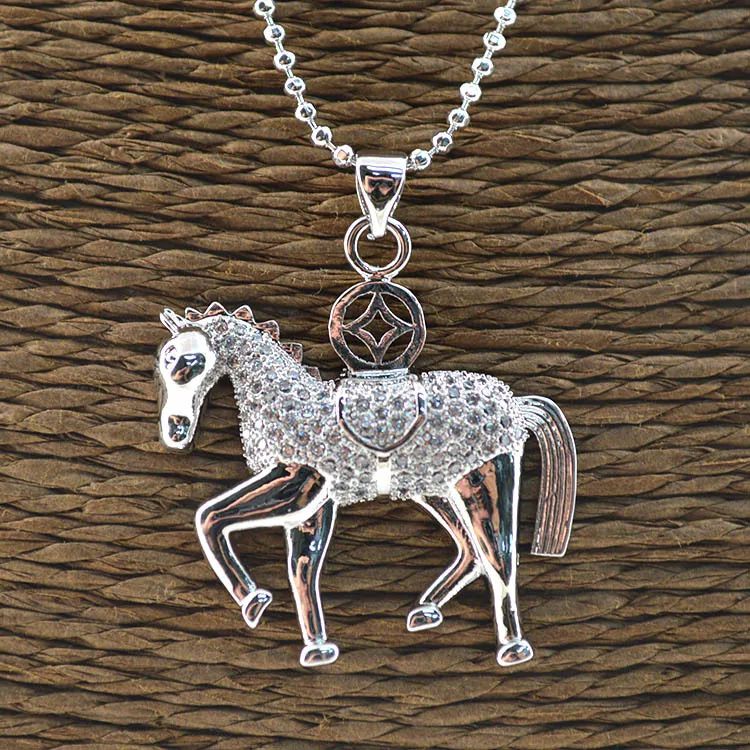 

6pcs Fashion Women Jewelry Stainless Steel Horse Pendant With CZ Beads Paved 16'' Beads Chain Necklace