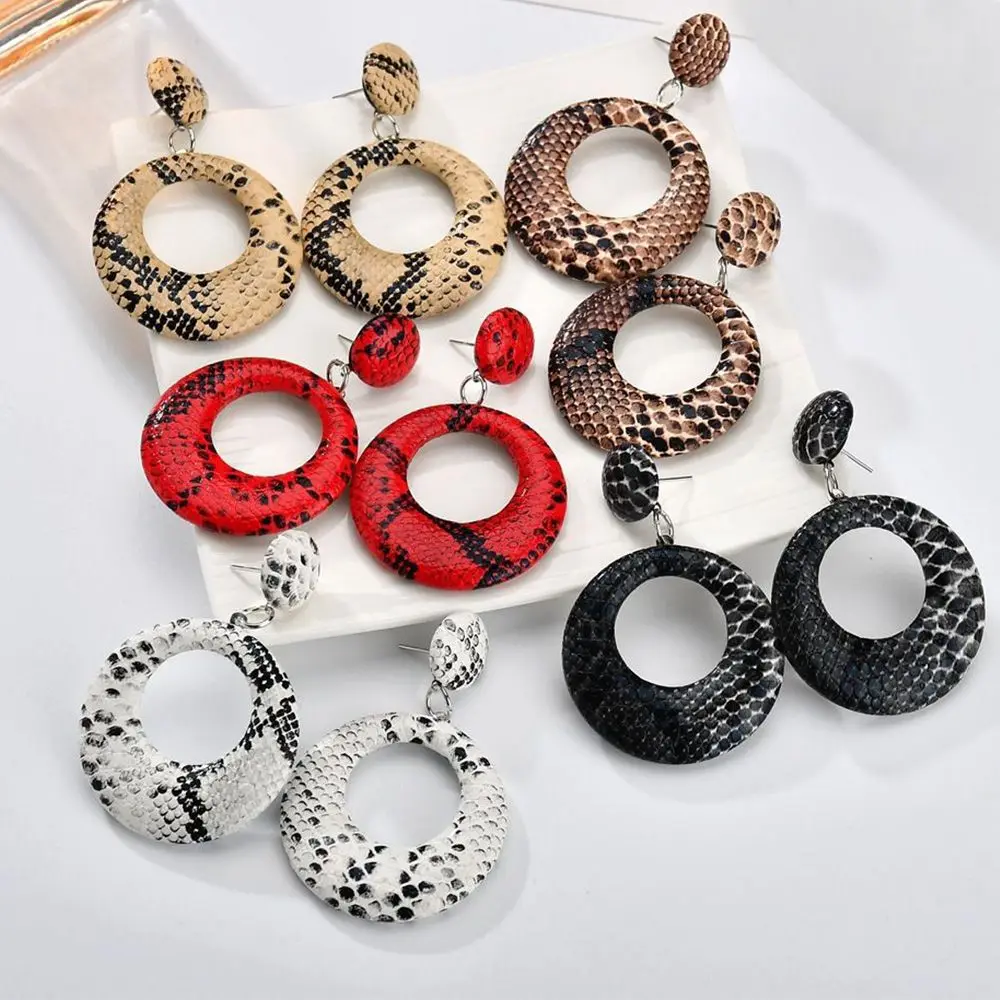 Leopard Round Drop Earrings Fashion Pendant Women Girls Snake Print Earrings Jewelry Gift