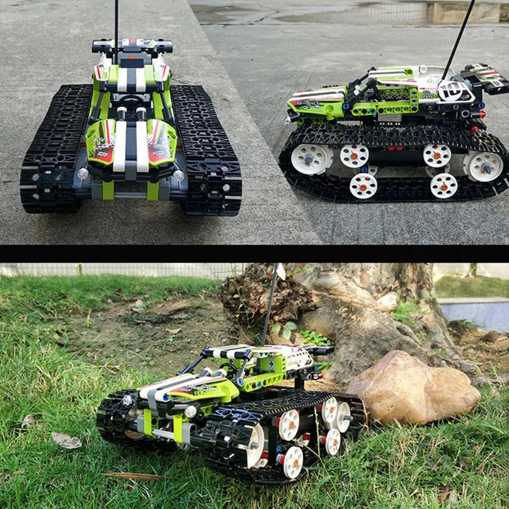 MoFun-13023 410 шт. DIY Электрический Радиоуправляемый автомобиль 2,4G 4CH usb зарядка строительный блок имитация гусеничного высокоскоростного автомобиля игрушки для детей