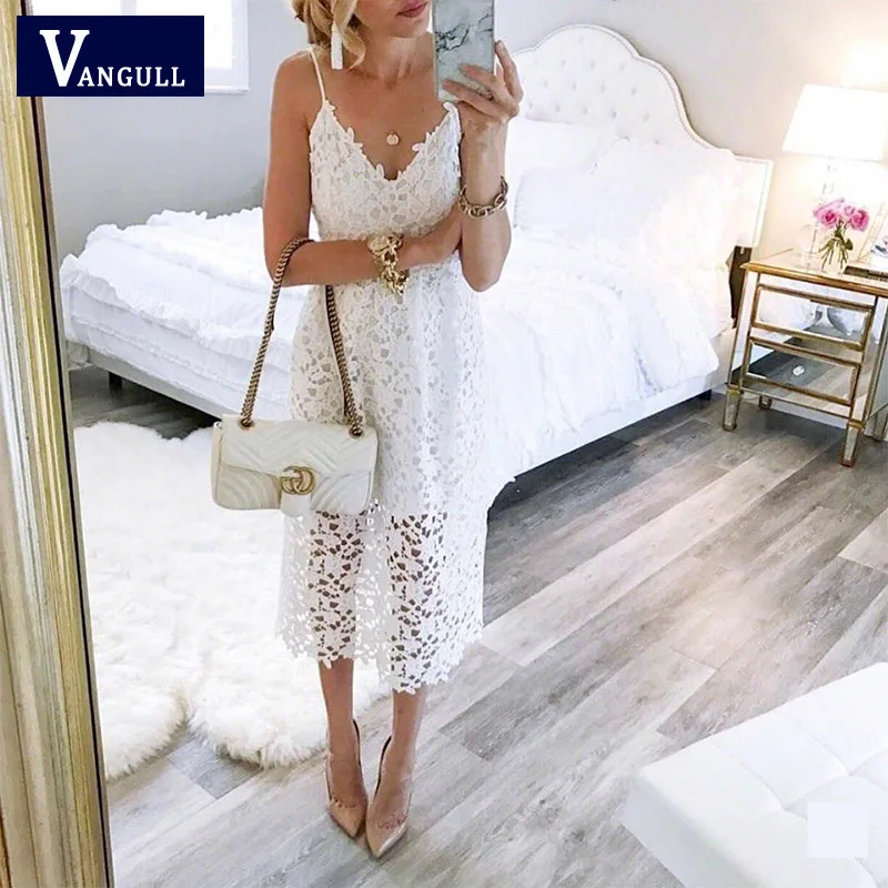 Женское кружевное платье на бретельках Boho элегантное белое пляжное летнее vestidos
