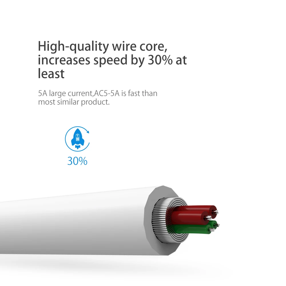 ORICO 5A usb type-C кабель высокоскоростной USB кабель для синхронизации и зарядки для huawei P9 Macbook LG G5 Xiaomi Mi 5 htc 10 и более 1 м белый