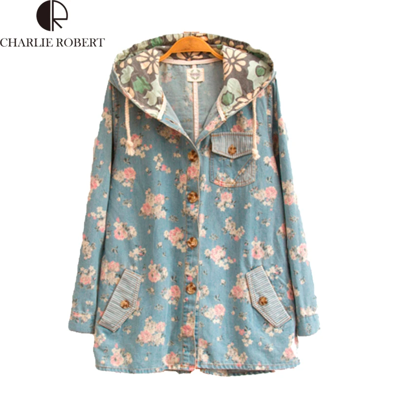 Японский 2016 Осень Женщины Винтаж Свободные С Капюшоном Джинсы Длинным Рукавом