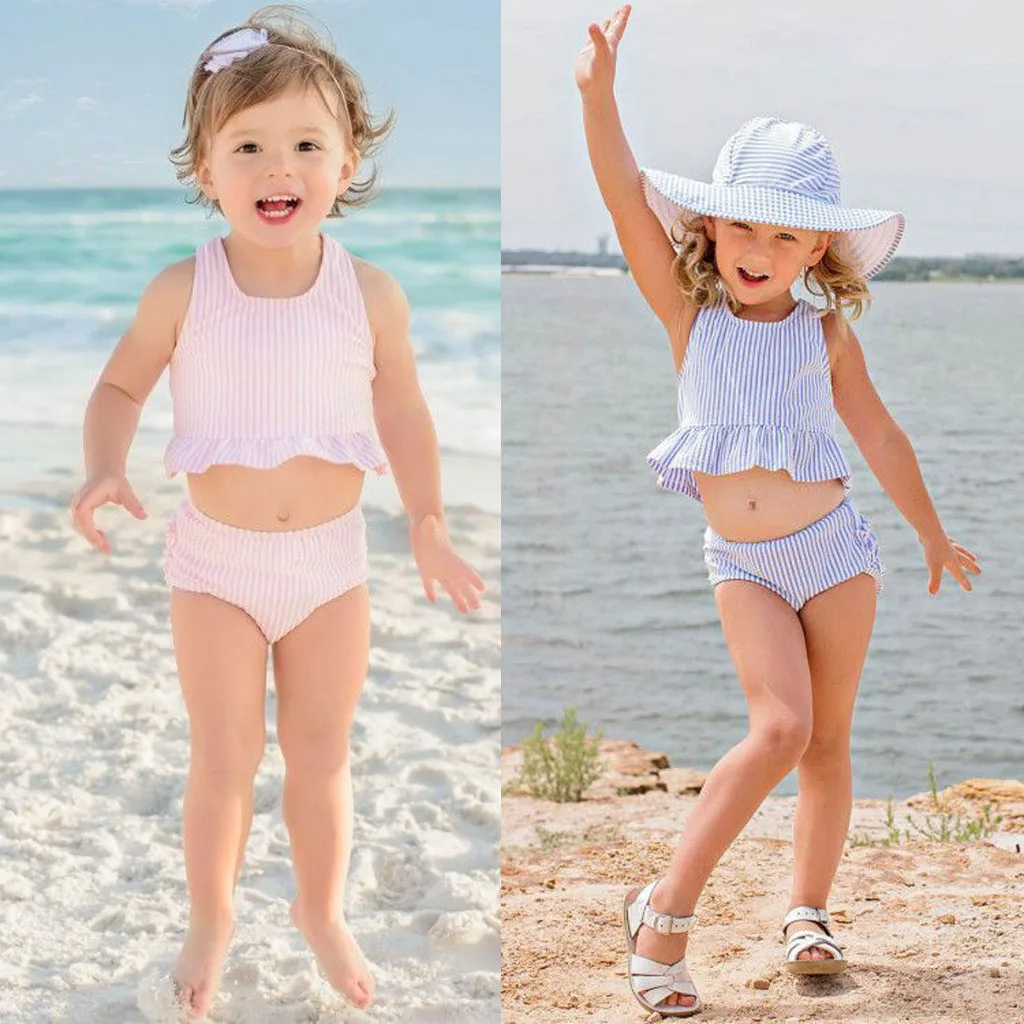 

Купальник Telotuny для девочек, купальник для маленьких девочек, купальный костюм в полоску, комплект из 2 предметов, модная пляжная одежда для д...