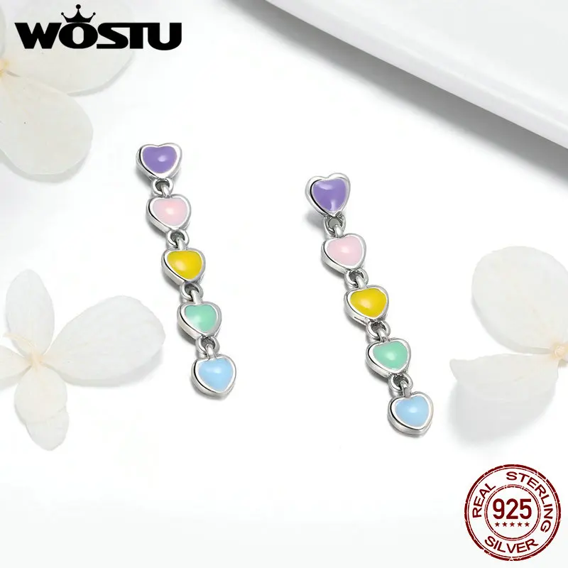 Женские Разноцветные серьги капли WOSTU из настоящего серебра 925 пробы с радужным