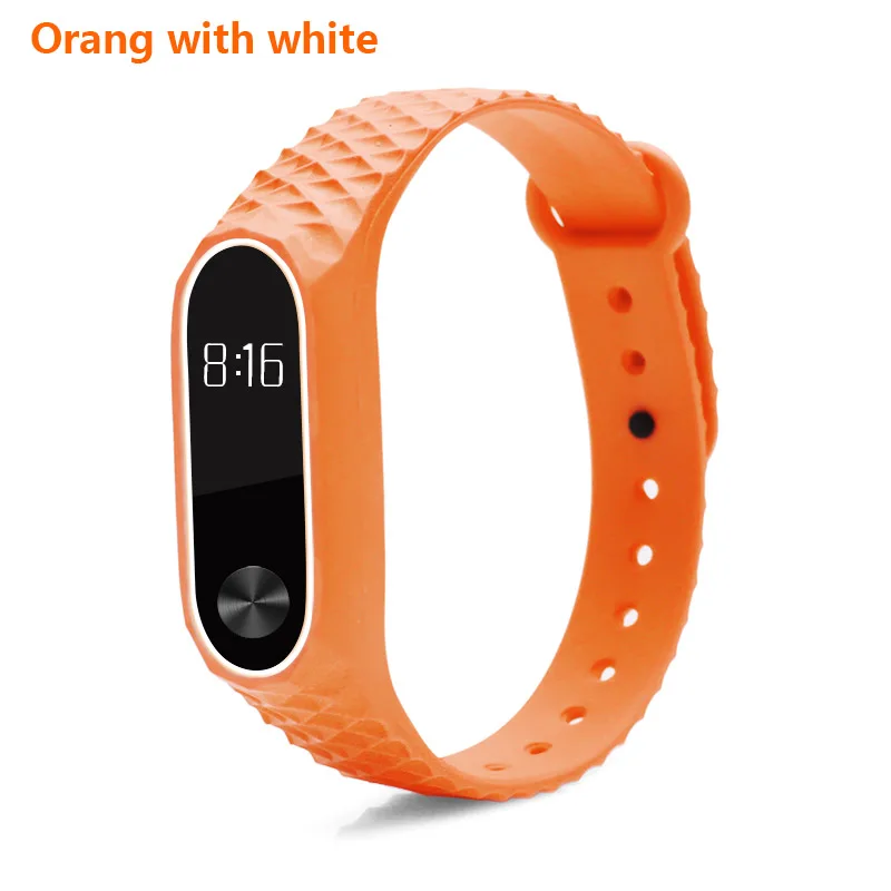 Orange with white BOORUI mi band 2 ремешок Pulseira силиконовый mi band 2 аксессуары Алмазный ремешок на запястье анти-потеря двойной цвет сменный ремешок для часов - Цвет: Orange with white