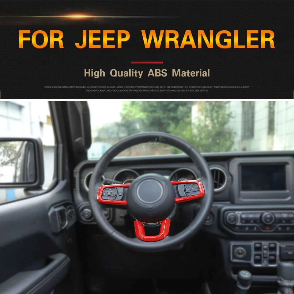 SHINEKA красный углеродного волокна ABS наклейка для Jeep Wrangler JL JLU Sahara Rubicon+ рулевая колесная наклейка