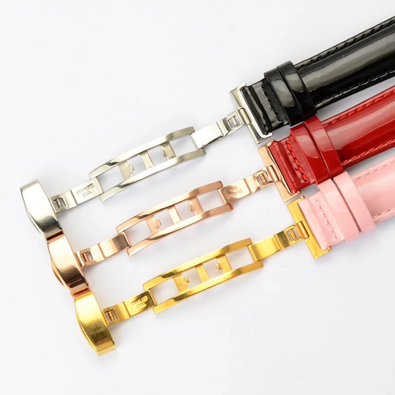 ALK коровья кожа часы ремешок Блестящий Браслет бабочка раскладывающаяся