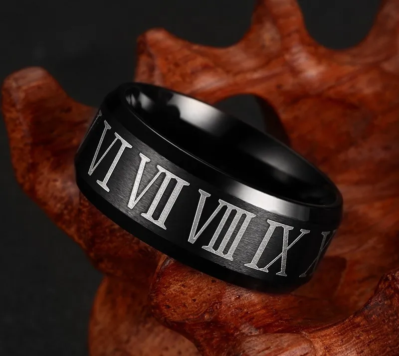 Мужское кольцо с римскими цифрами 8 мм|ring for|black ringblack ring for men |