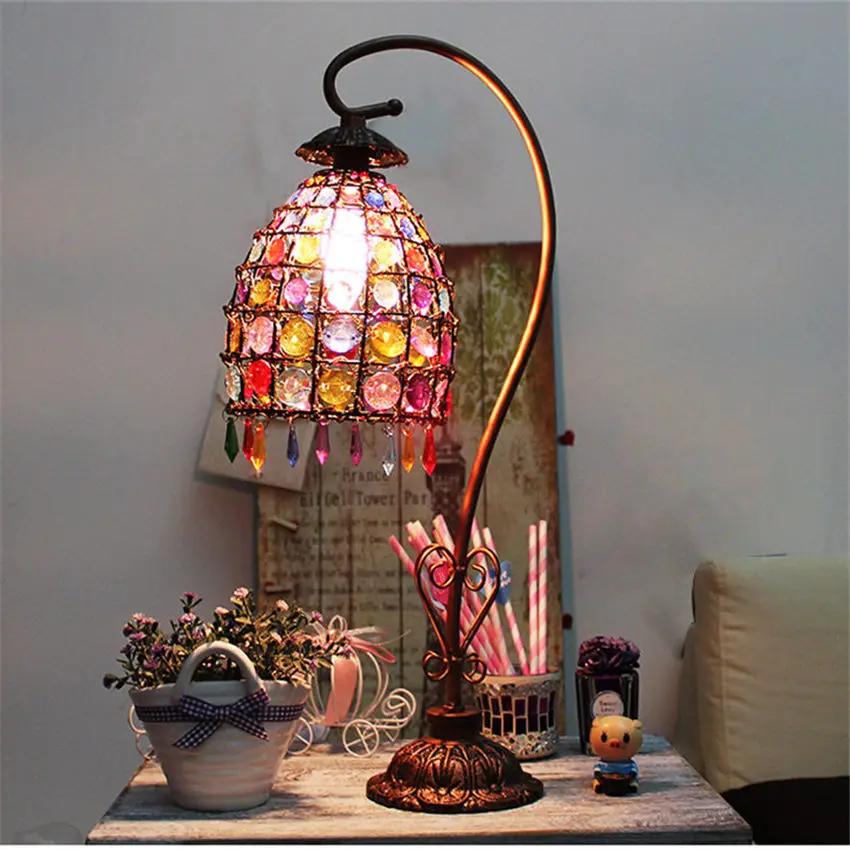 art deco Nepal Beading retro table lamp for country bar coffee store dining room creative bedroom bedside led night light | Лампы и