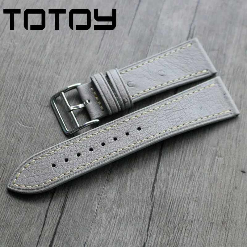 TOTOY слон серый кожаный ремешок, 22 мм 24 мм мягкий страусиный кожаный ремешок, Ретро мужской ремень, быстрая