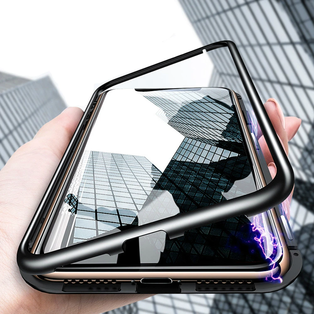 Металлический магнитный чехол для iPhone XR XS MAX X 8 Plus 7 10 из закаленного стекла с