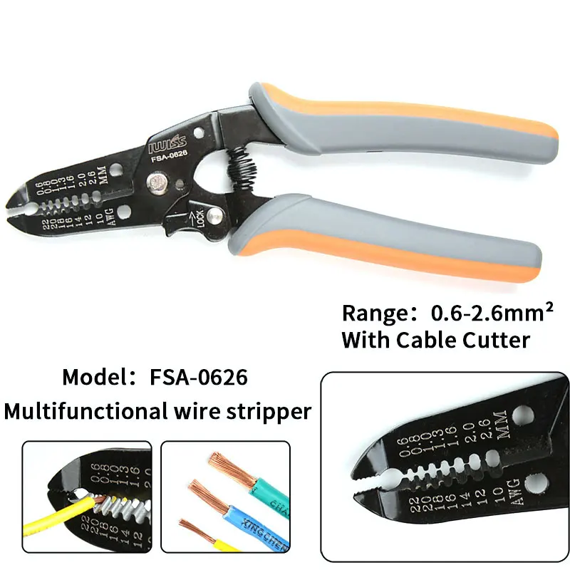FSA-0626 multitool Stripper Cable Cutter Scissors Tool Pliers  mini wire cable cutters 0.6-2.6mm² multifunctional wire stripper