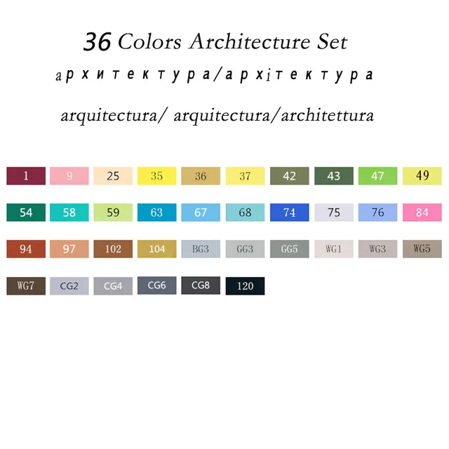 36 architecture set TouchFive 12/20 Вт, 30 Вт/40/60/80/168 Цвета маркер для рисования ручка двойной головой на спиртовой основе эскиз маркеры для рисования манги ручка для дизайнеров - Цвет: 36 architecture set