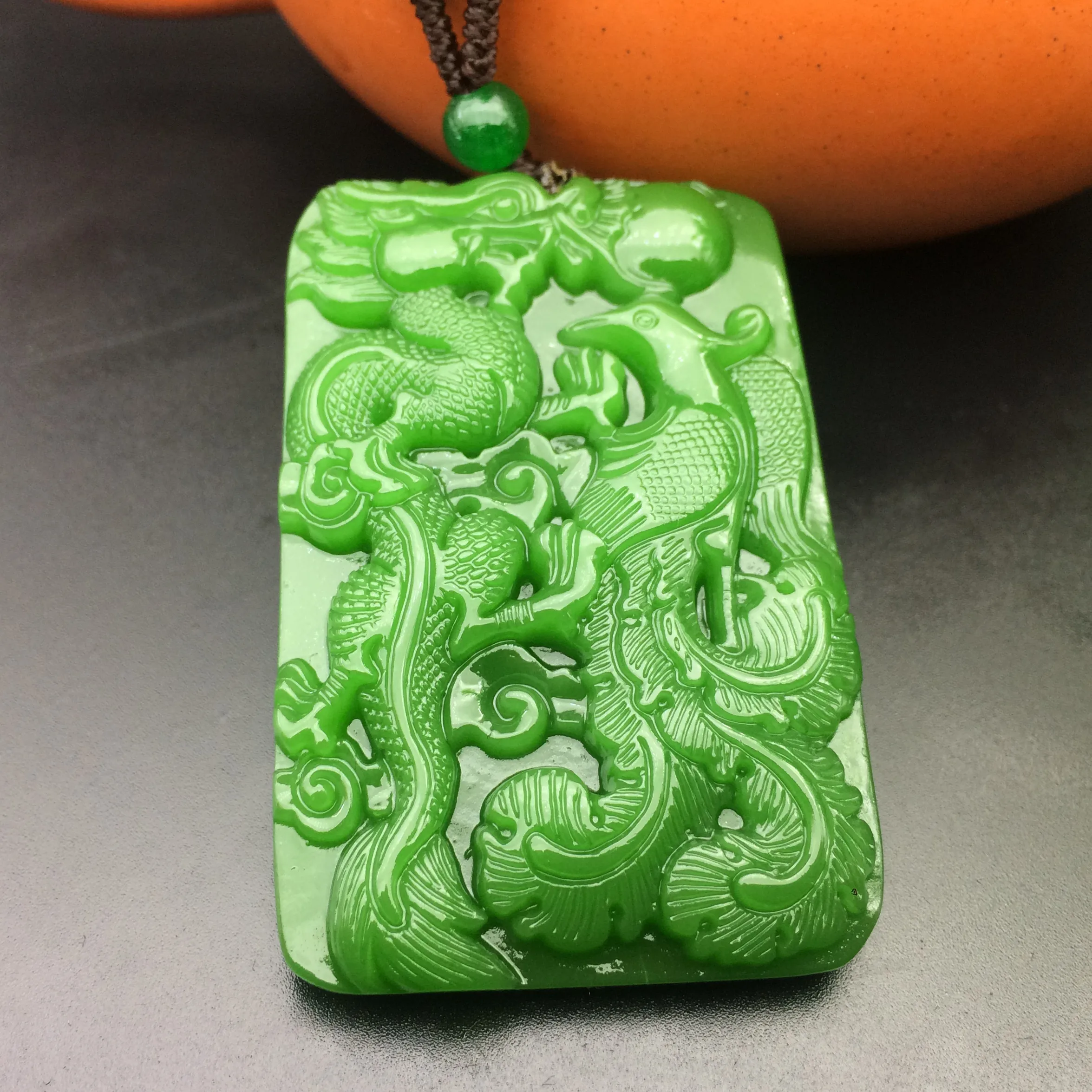 Синьцзян Хэтянь нефритовый Нефритовый дракон кулон шпинат зеленый Феникс пара