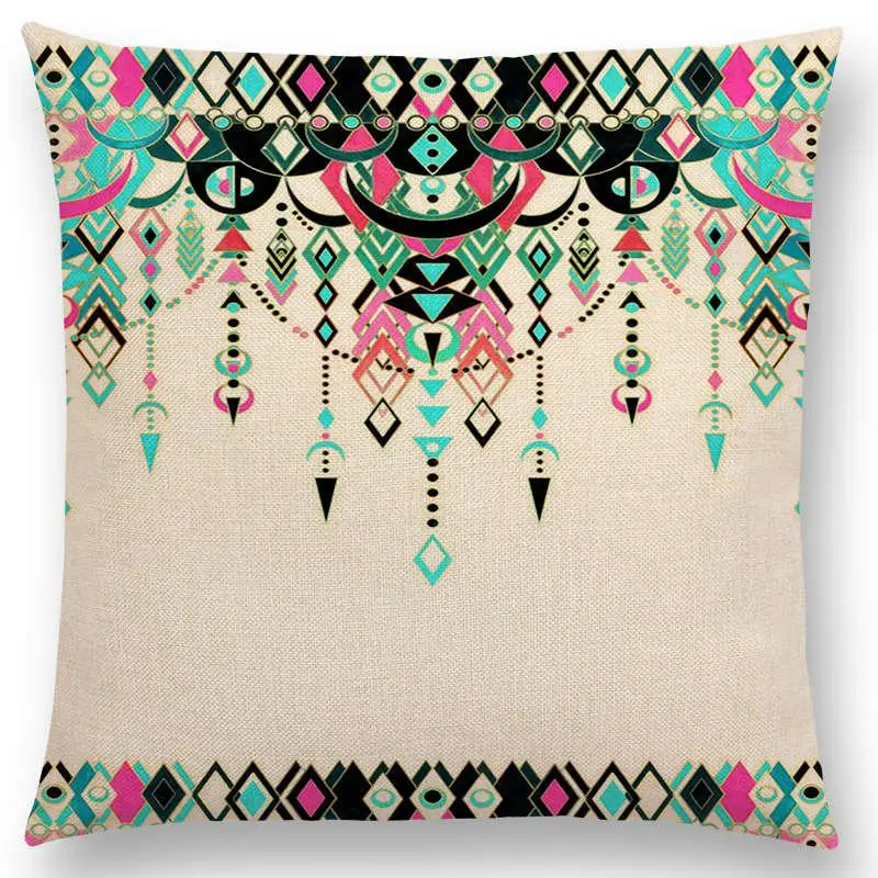 Boho Art Красочные цветы великолепные цветочные каракули растительной геометрии Мандала декоративная картина Автомобильная Подушка Чехол - Цвет: a007003