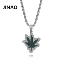JINAO Серебряный лист подвески и ожерелья для мужчин женщин хип хоп модные ювелирные изделия цирконы полностью проложенные блестящие драгоценности