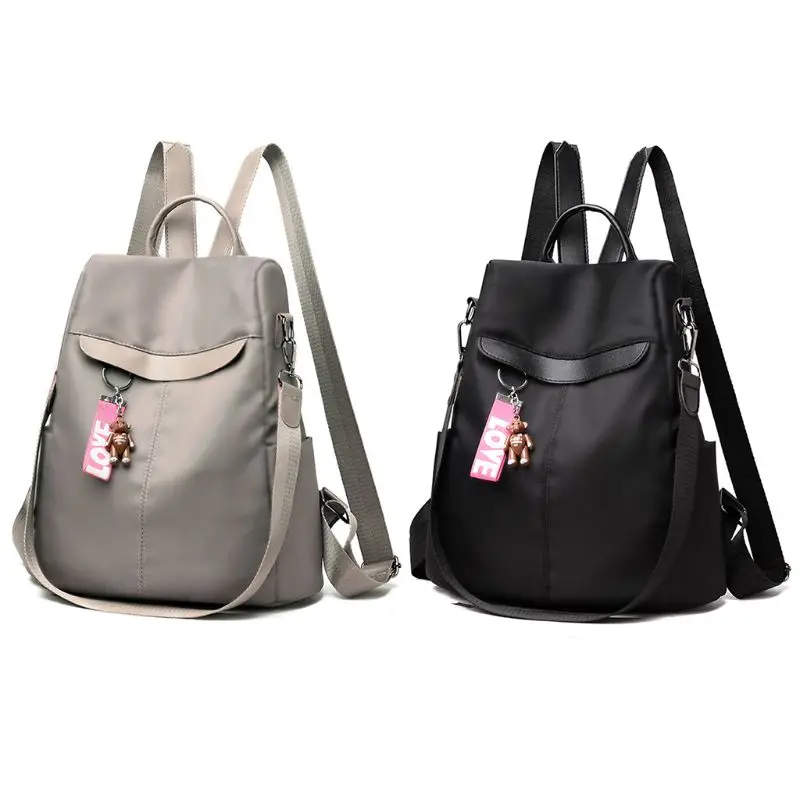 

Women Girl Backpack Travel Nylon Rucksack Shoulder School Daypack Anti-Theft Bags with Bear Pendant