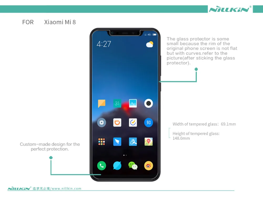 Пленка Nillkin из закаленного стекла для Xiaomi Mi 8 Amazing H + Pro Nano противовзрывная твердая