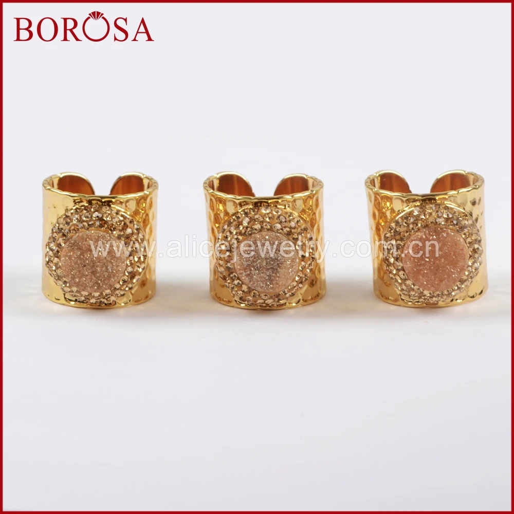 BOROSA новые круглые цвета шампанского Druzy Кристалл Золотое кольцо проложить
