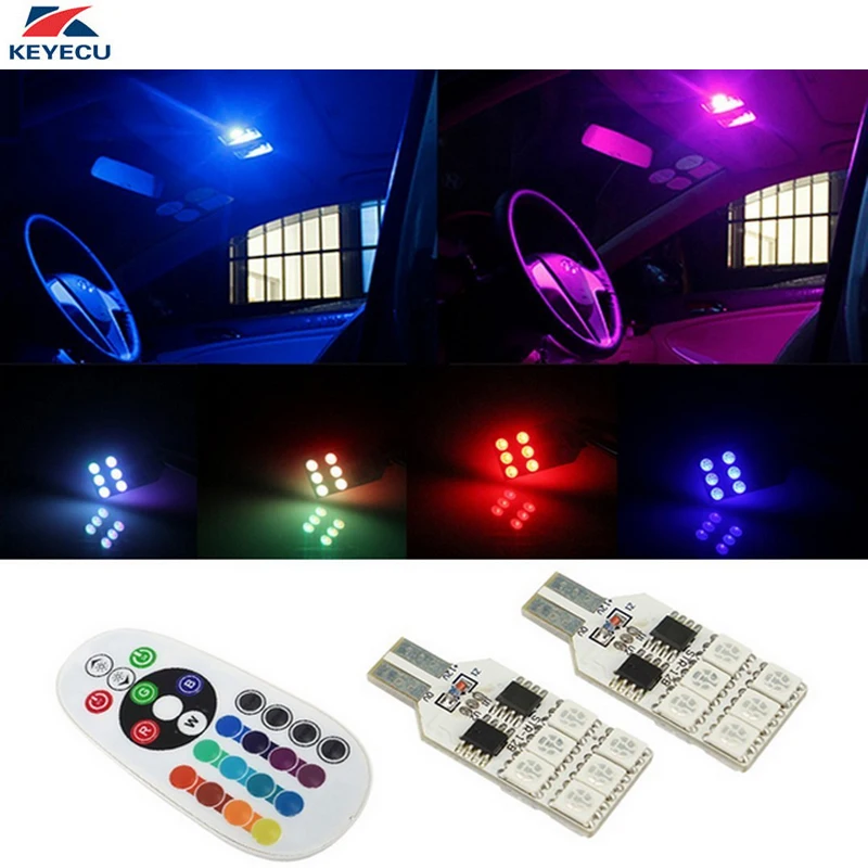 KEYECU упаковка 2 T10 5050 12SMD RGB Автомобильные светодиодные лампы атмосферный свет для