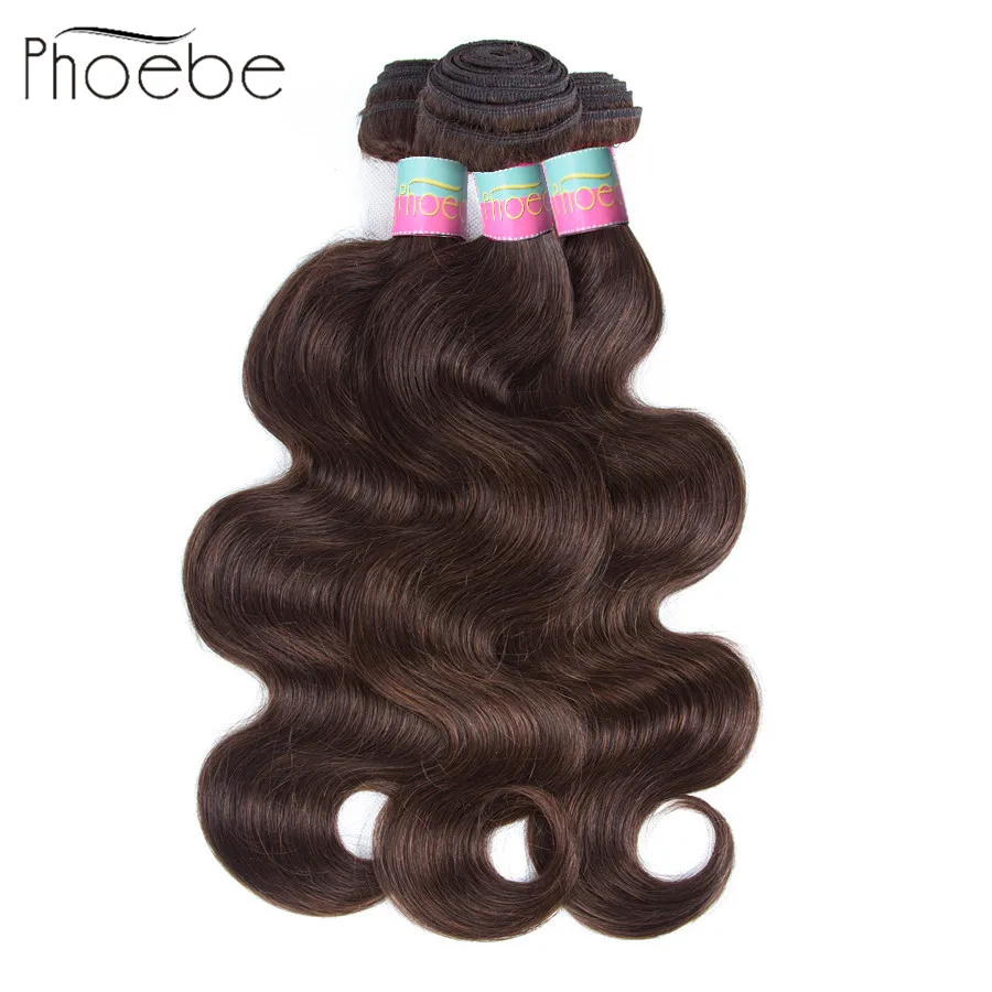 Phoebe Hair 2# Malaysia Body Wave 4 Bundles with Closure Non-Remy 100% Human With 4*4 Lace | Шиньоны и парики