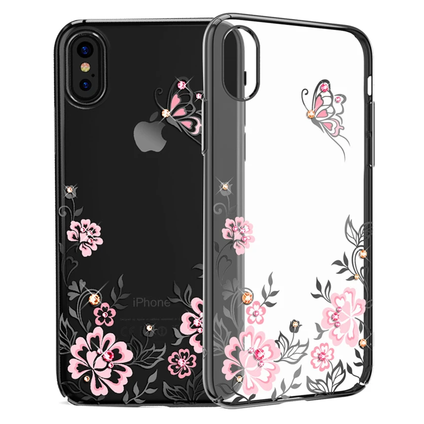 KINGXBAR Case for iPhone X Cover Swarovski Element Crystals 10 Flower Electroplating Transparent |