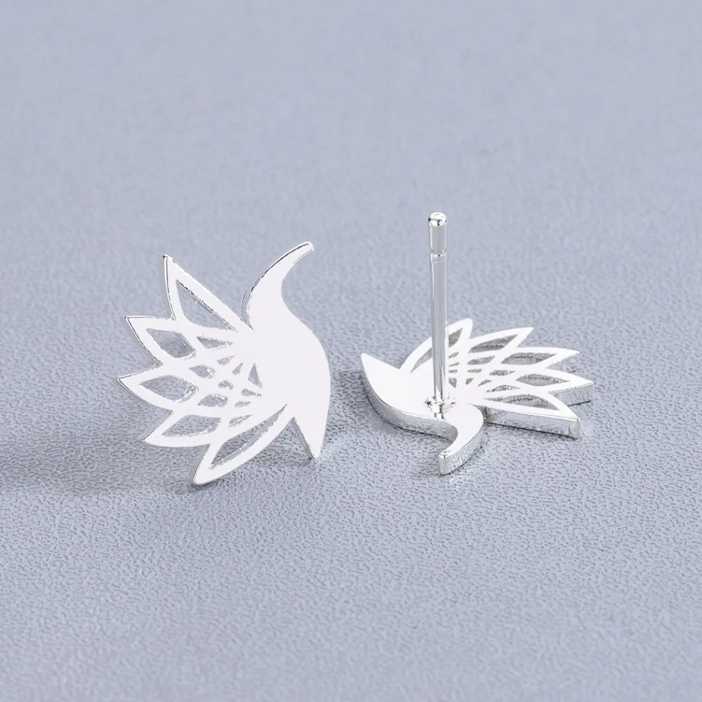 QIMING Stainless Steel Phoenix Stud Earrings For Women Golden Bird Flying Hummingbird Animal Cute Retro Ethnic Jewelry Earring | Украшения