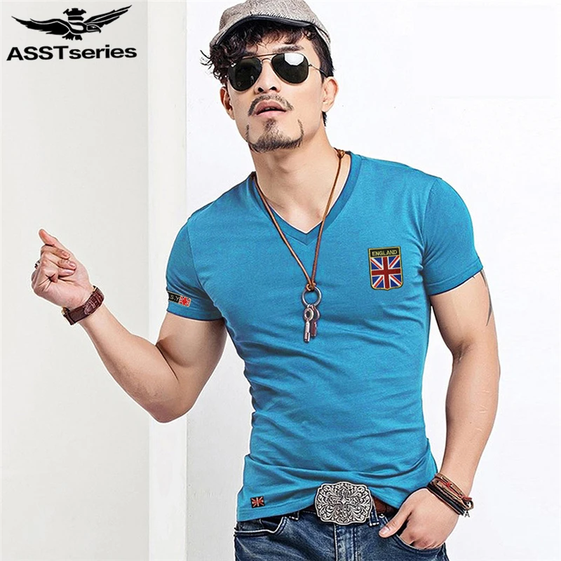 Футболка мужская с V образным вырезом армейская рубашка вышивкой белая футболка