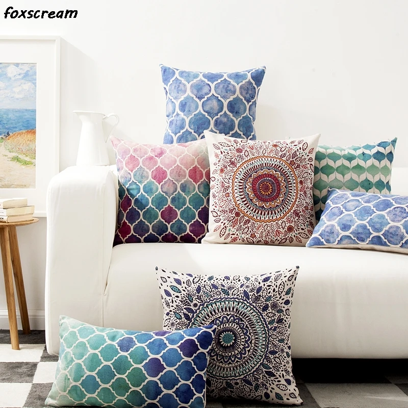 

Boho Decorative Pillows Cushions Covers Throw Pillows Watercolor Geometry Pillowcase Lumbar Linen Pillowcase for sofa 45x45cm