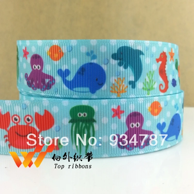 Бесплатная доставка 7/8 &quot50 ярдов океанская лента с животными печатная grosgrain 1554-022
