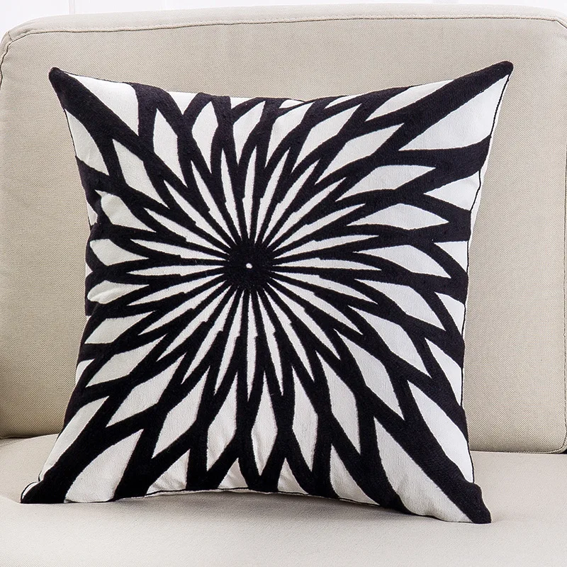 Modern Black And White Pillow Case Simple Geometric Embroidery Pillow Cover Comfortable Hidden Zipper Cushion Cover Available