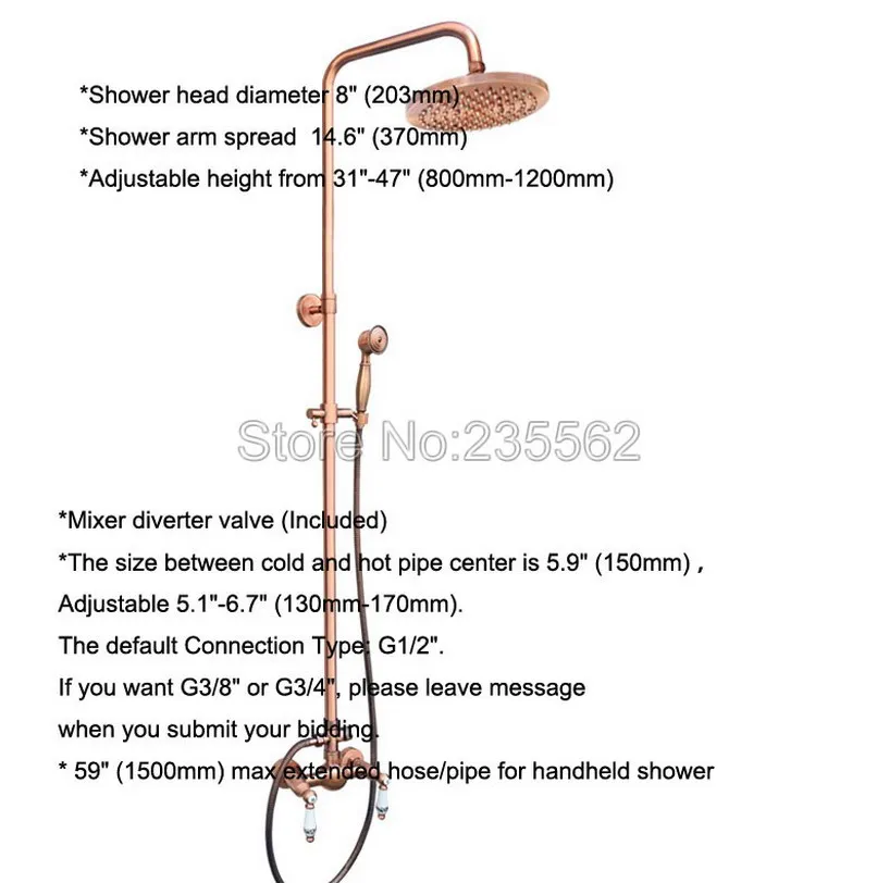 8 дюймов насадки для душа с дождевой насадкой античная красная Медная Отделка