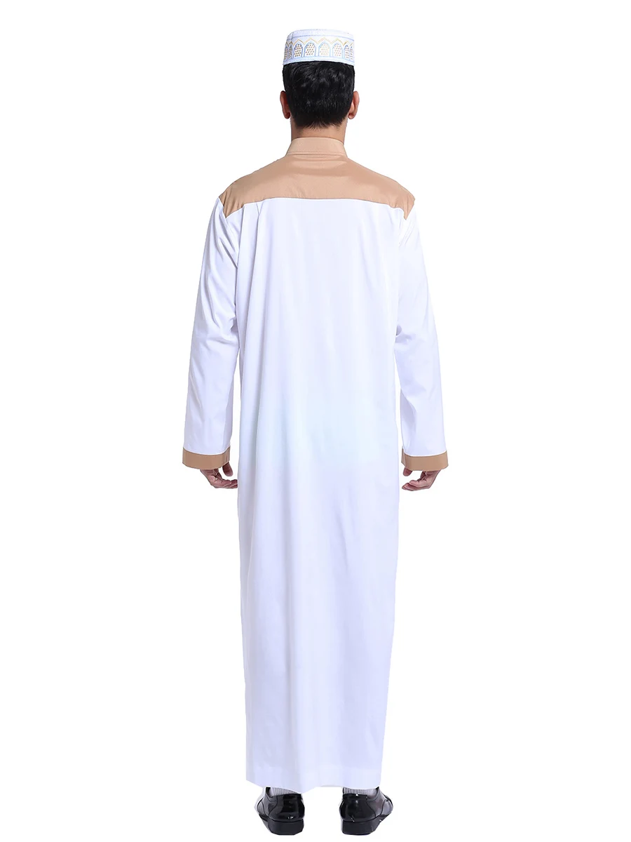 Мусульманское платье для мужчин abaya moroccan Дубай турецкое платье Thawb Caftan модное лоскутное белое синее XXXL