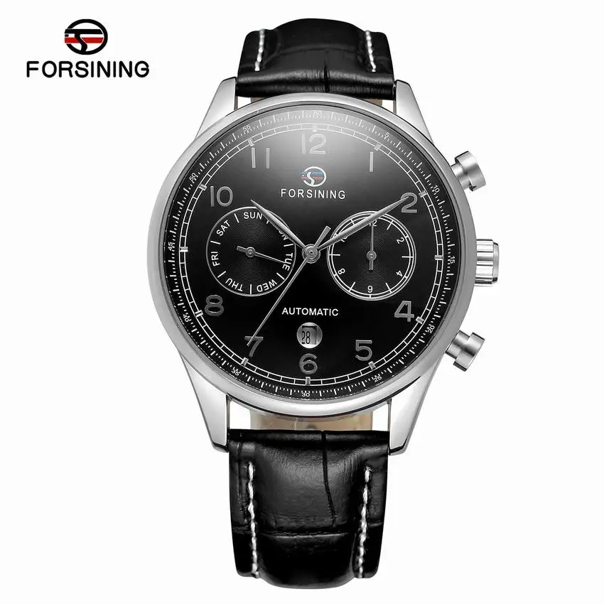 Часы мужские автоматические из натуральной кожи с календарем и римскими цифрами