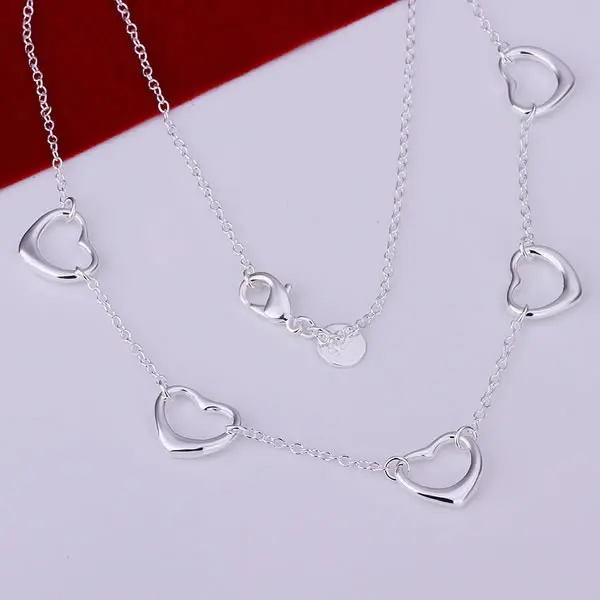 Free Shipping 925 Silver fashion jewelry Necklace pendants Chains silver necklace Five Small Heart pzst tcco | Украшения и