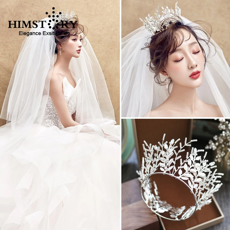 

Himstory Charming Clear Crystal Bridal Round Hair Crown Kids Leaf Branch Crown Tiara Headpieces Wedding Hair Accessories