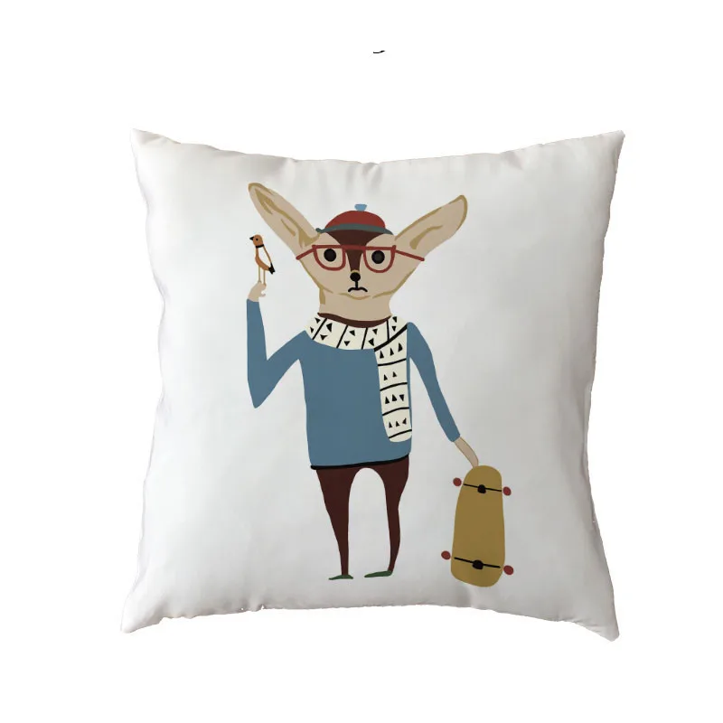Colorful Fox Pattern Cushion Cover Polyester Peach Skin Cute Animal Personality Rhino Alphabet Cartoon Style Pillow Decoration | Дом и сад