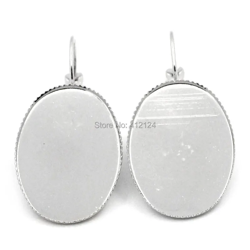 100 шт. Серьги обручи результаты Камея Кабошон Установка диск Овальный Серебряный
