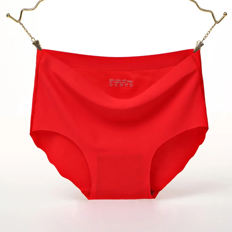 red 3XL, большой размер, ледяной шелк, одноцветные женские трусики, бесшовные, с рюшами, мягкое, гладкое нижнее белье размера плюс, средняя талия, хлопок, промежность, Breifs - Color: red