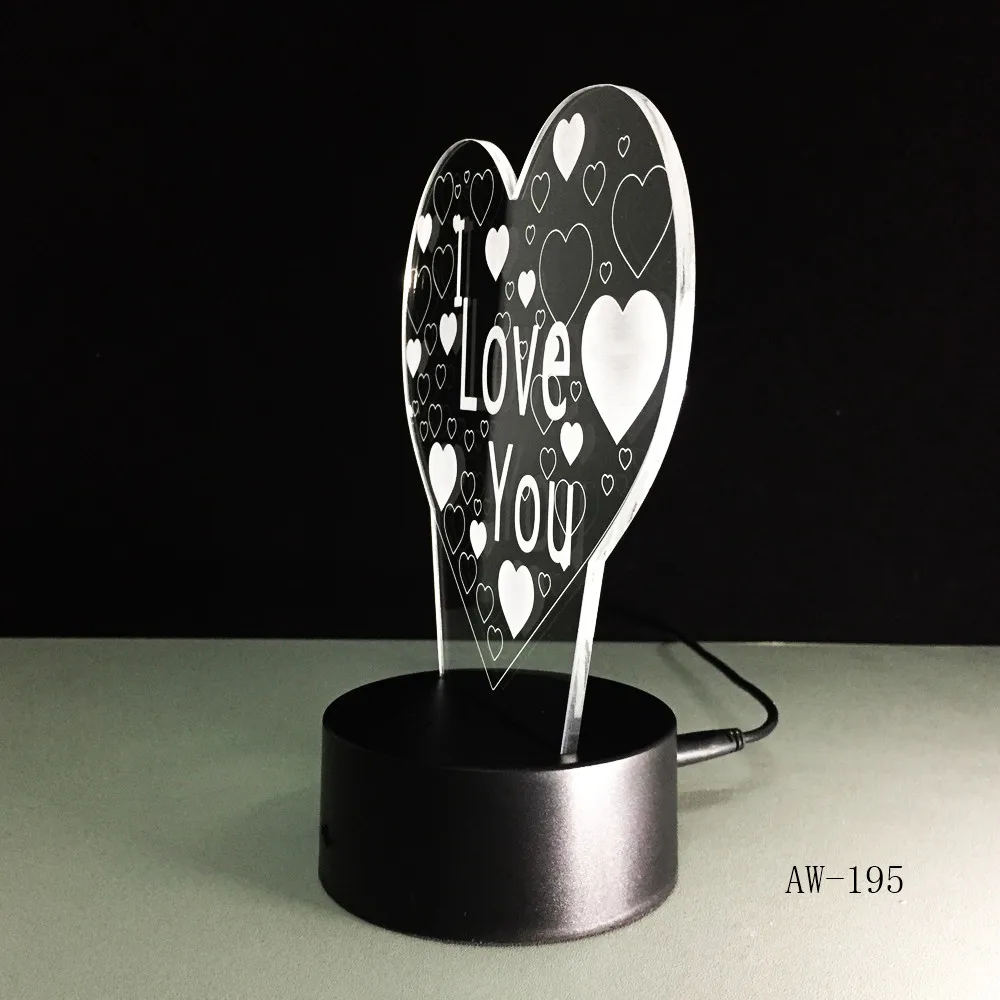 Светодиодный 3d-ночник I Love U Usb Touch дистанционное управление 7 цветные заменяемые светится в темноте игрушки подарок на Рождество, Хэллоуин AW-195