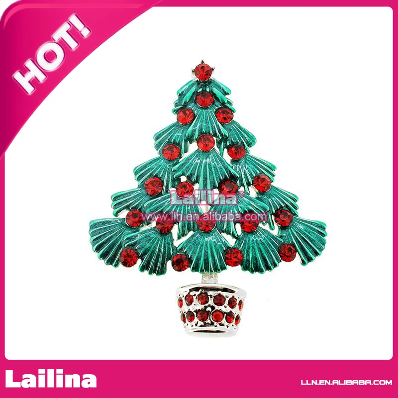 

100pcs/lot Red Rhinestones Christmas Tree Brooch Pin